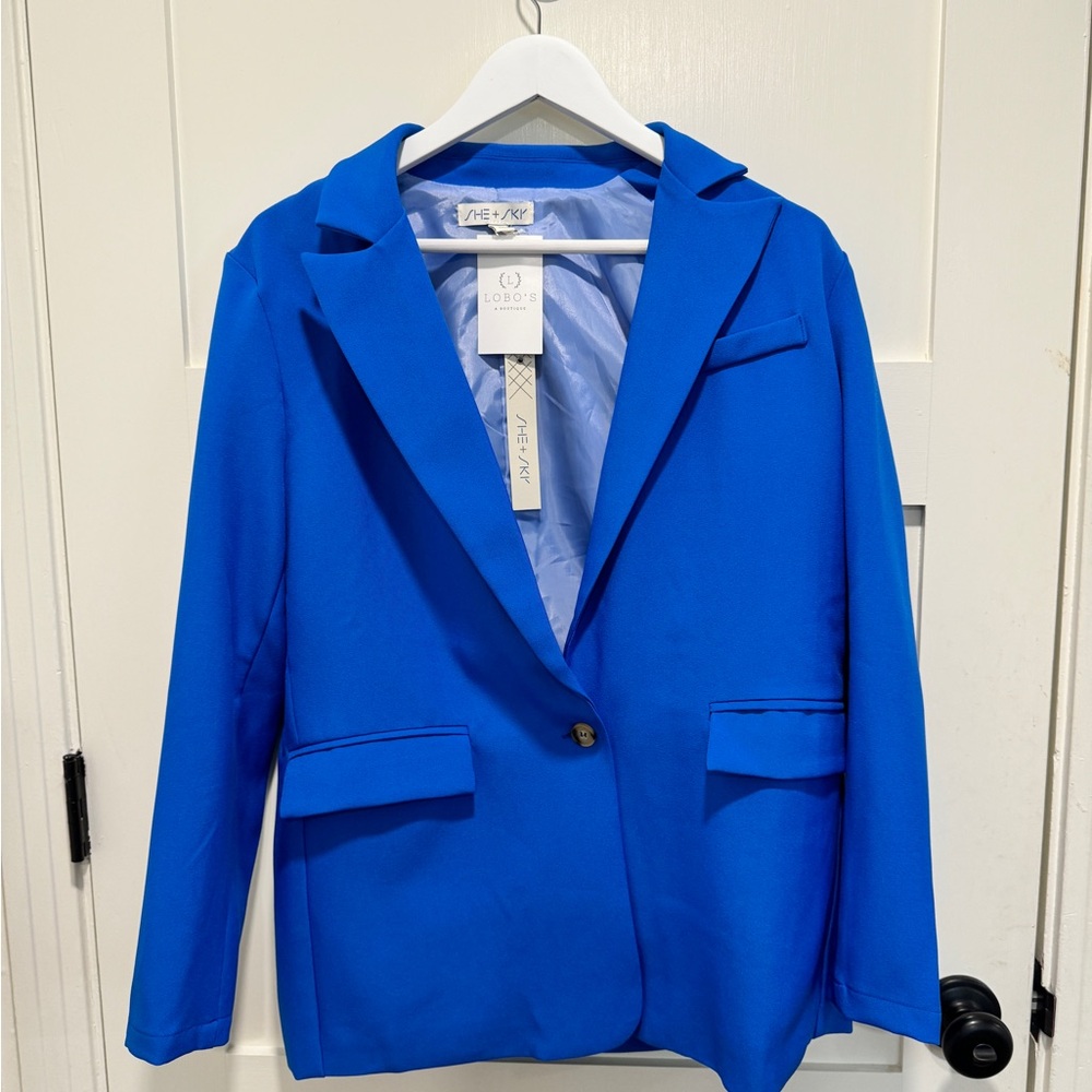 blue pantsuit